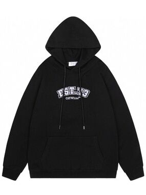 Off-White Black Hoodie with EST.13 Chest Graphic